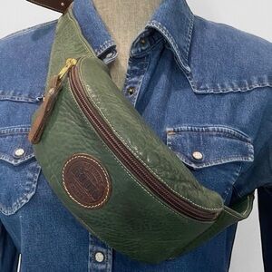 Roots Green Leather Crossbody Fanny Pack Adjustable Strap Rare Vintage